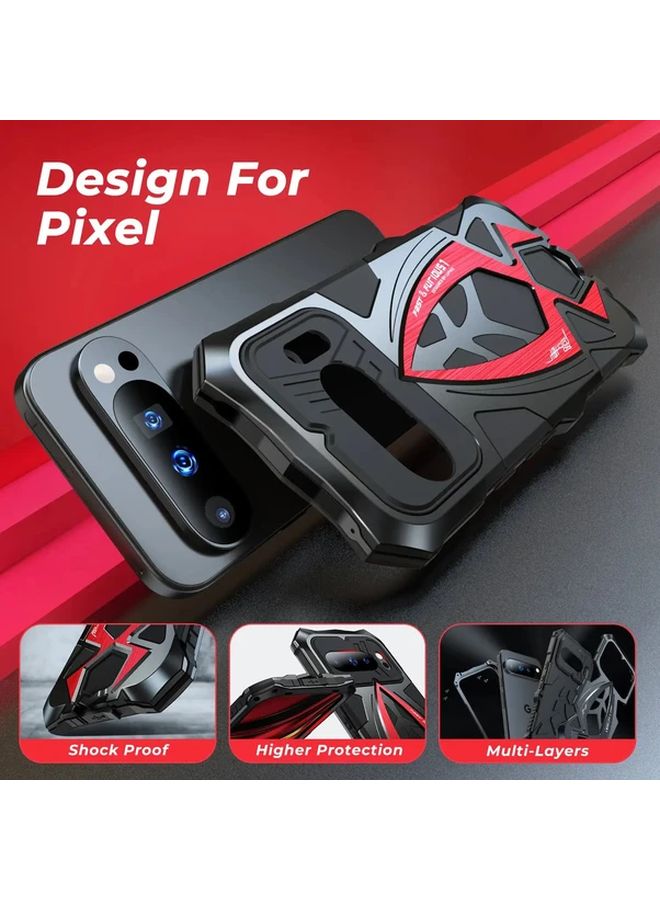 Black Red Heavy Duty Armor Case For Google Pixel 9 Pro Shockproof Rugged Metal Bumper - Image 5